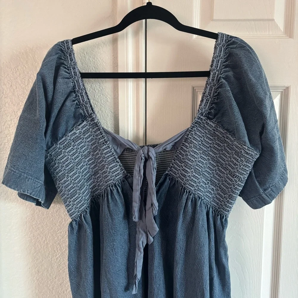 Free People Easy to Love Denim Mini Dress‎ Size L - Picture 4 of 7